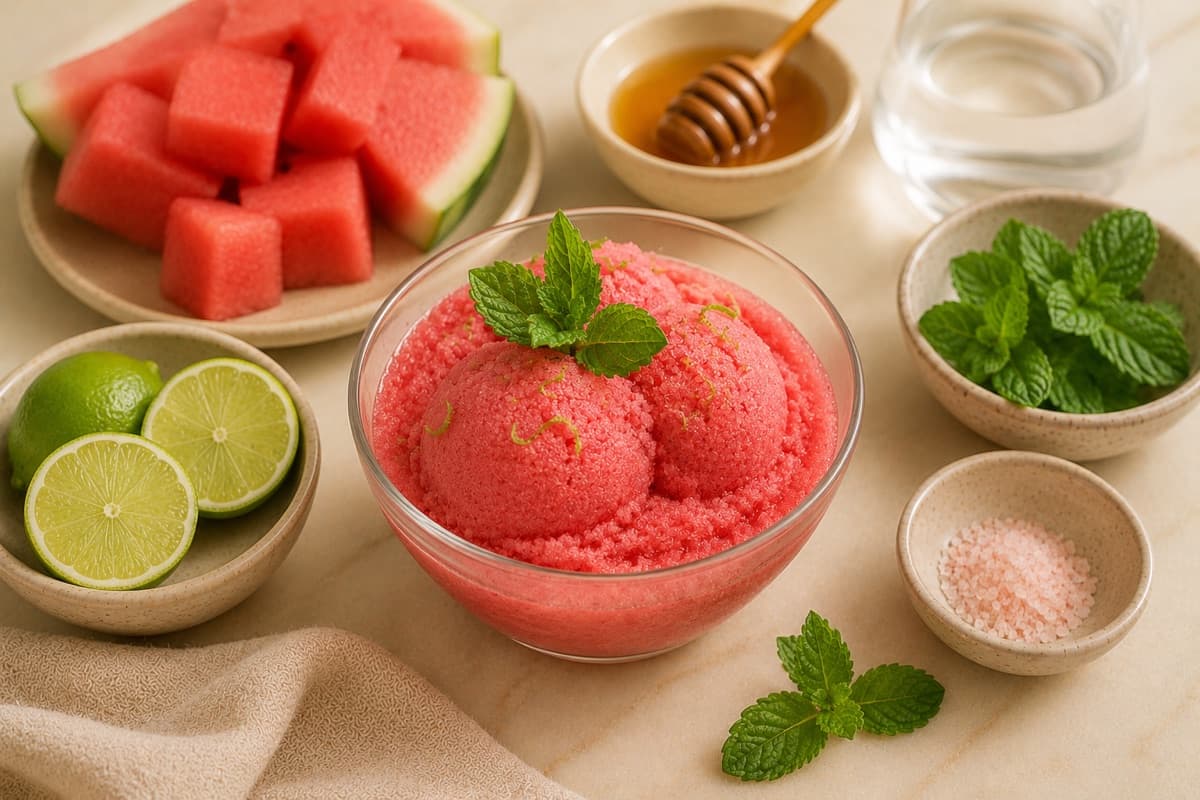 Watermelon mint lime sorbet